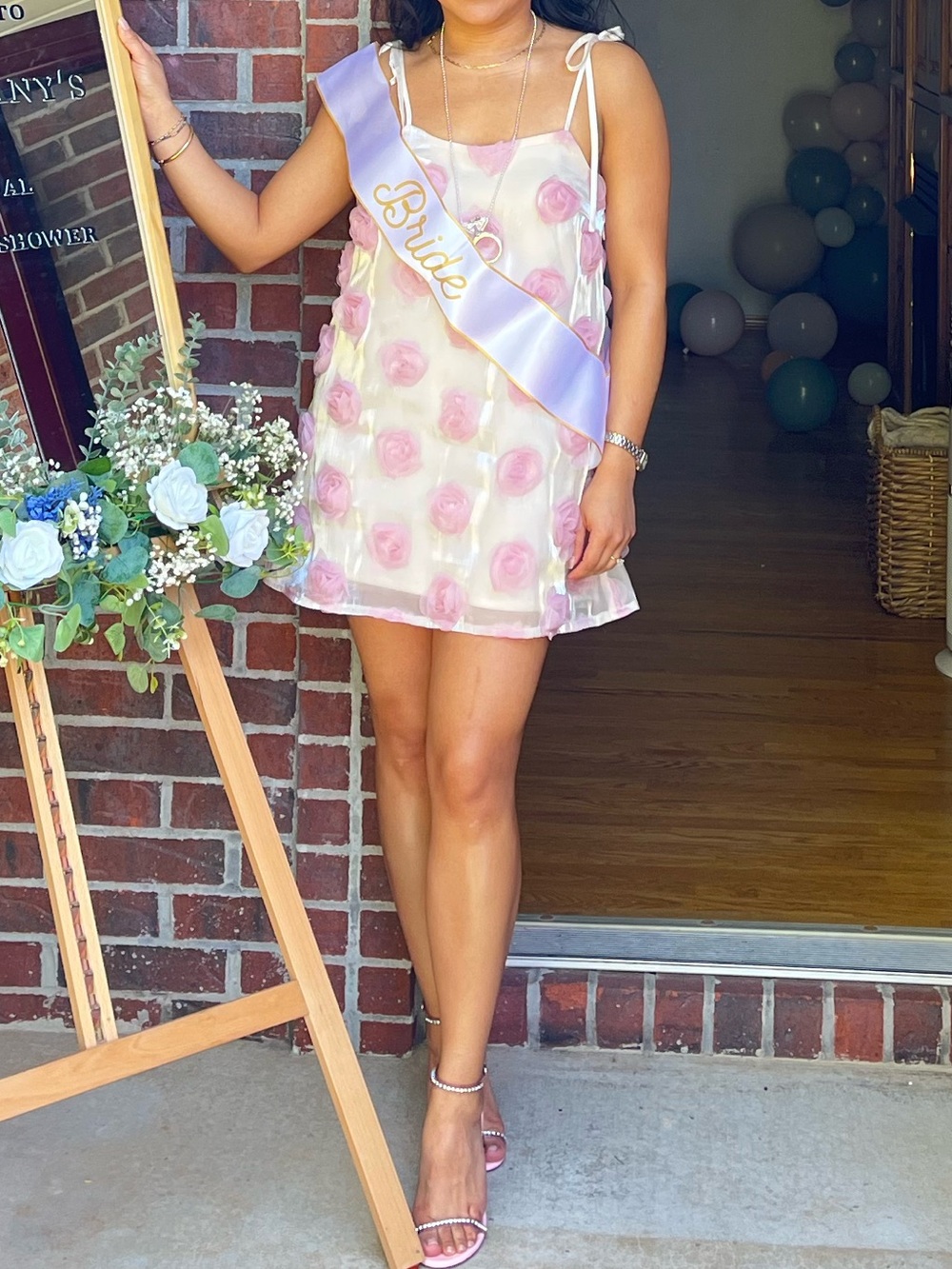 Lulu's White Mini Dress with Pink 3D Floral Appliqués